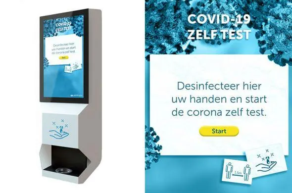 Corona vragen-test en desinfectie dispenser zuil